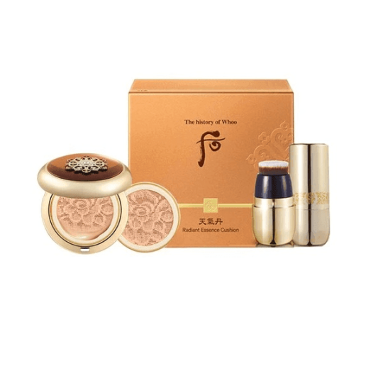Phấn Nước trang điểm chống lão hóa Whoo Radiant Essence Cushion SPF50+/PA+++ 15gr tone#21 Sắc da sáng tặng kèm 1 lõi (15g) + cọ trang điểm