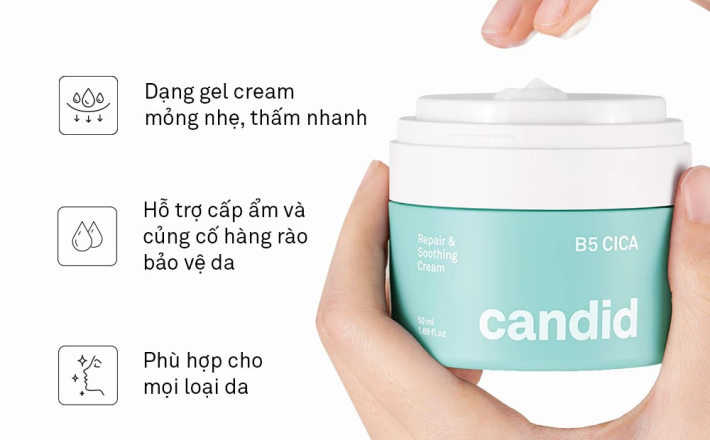 Kem dưỡng ẩm hỗ trợ phục hồi da B5 CICA - Candid B5 CICA Repair & Soothing Cream 50ml