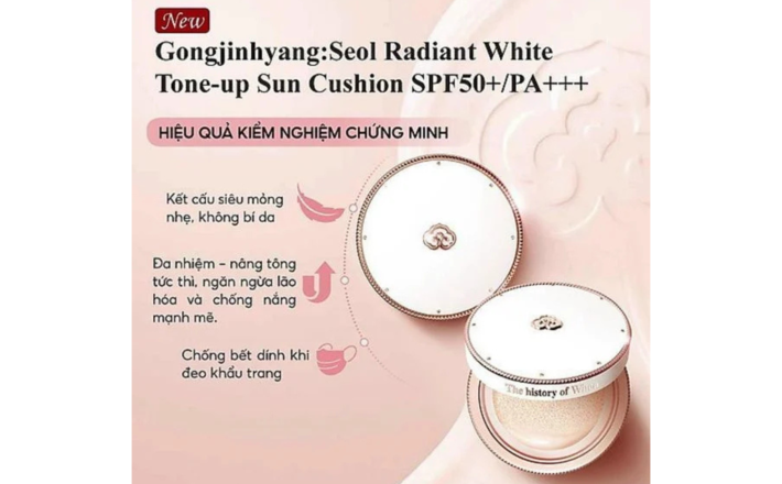 Phấn Nước Dưỡng Trắng, Chống Nắng & Nâng Tone Da Whoo Gongjinhyang Seol Radiant White Tone Up Sun Cushion 13g + lõi thay thế 13g