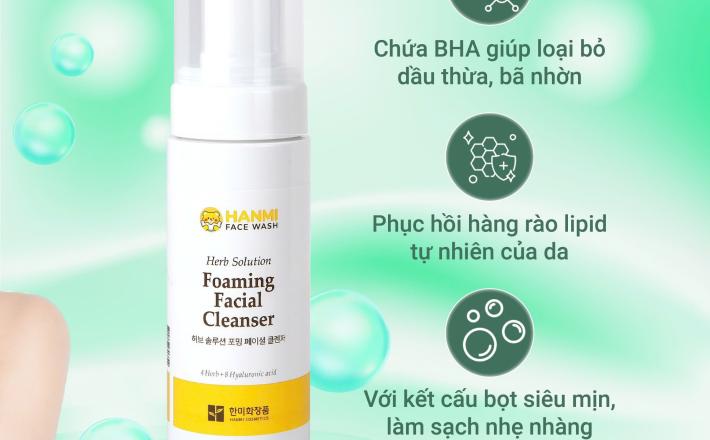 Sữa Rửa Mặt Sạch Sâu Tạo Bọt Làm Sáng Da Hỗ Trợ Mờ Vết Thâm & Tái Tạo Da Mới Hanmi Herb Solution 150ml