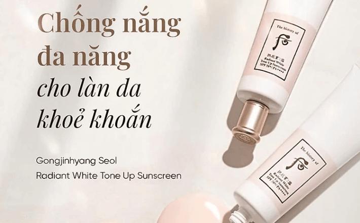 Bộ Kem chống nắng nâng tông da THE WHOO Gong jin hyang Seol Radiant White Tone Up Sunscreen SPF50+,PA++++ 50ml