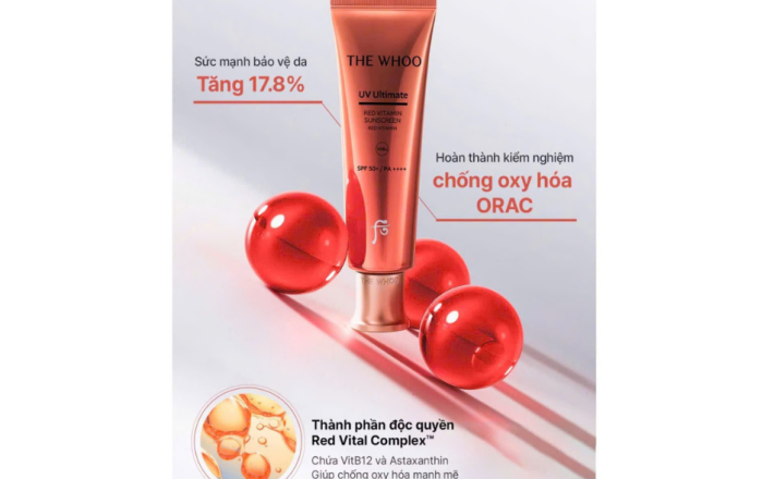 Tinh chất chống nắng chống lão hóa, chống oxy hóa làm dịu da The Whoo UV Red Vitamin Sunscreen 50ml Special set
