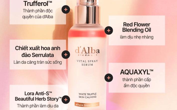 Serum dạng xịt thuần chay cấp ẩm và làm dịu da d'Alba Vital Spray Serum 100ml