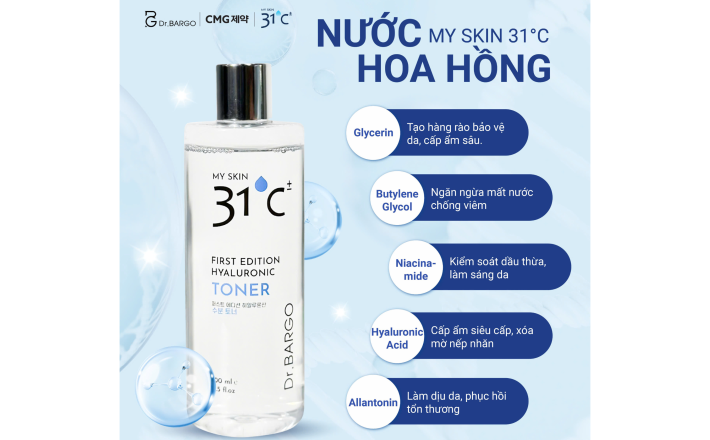 Nước hoa hồng Hyaluronic 31 độ C (400ml/ chai)