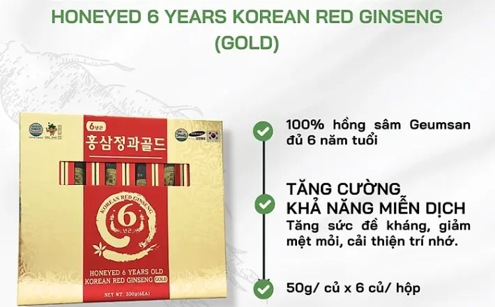 Hồng sâm tẩm mật ong 6 năm tuổi 300g (50g/củ x 6củ/ hộp)