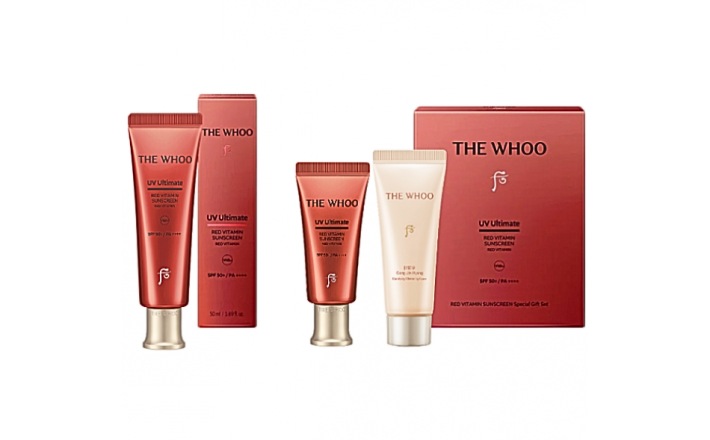 Tinh chất chống nắng chống lão hóa, chống oxy hóa làm dịu da The Whoo UV Red Vitamin Sunscreen 50ml Special set