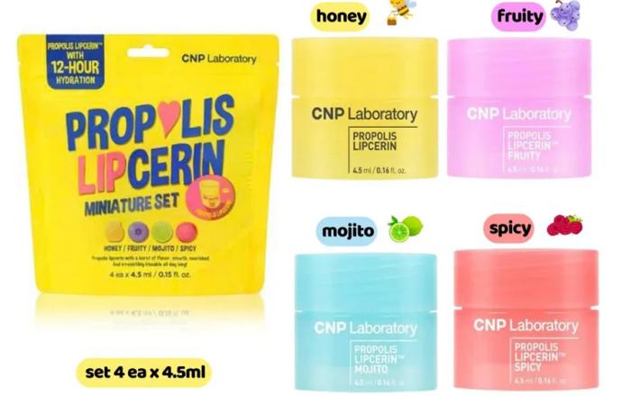 Bộ 4 hũ mini dưỡng môi CNP Propolis Lipcerin set 4.5ml*4
