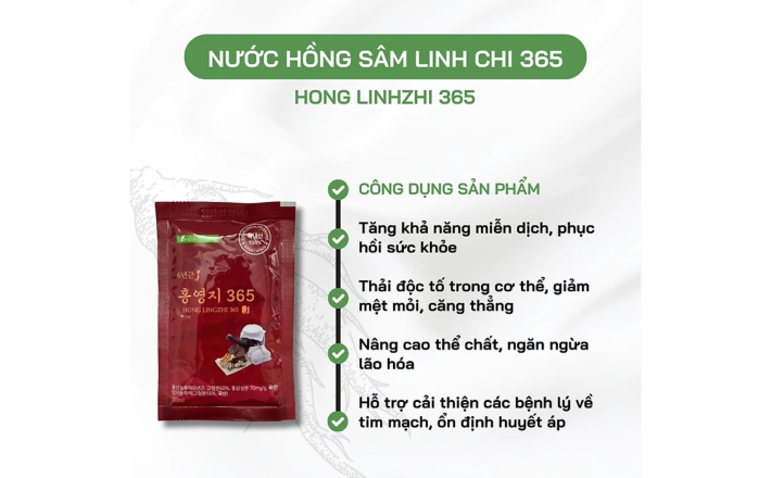Nước hồng sâm linh chi táo đỏ Sante365 Honglinhzhi (70ml x 30 gói)