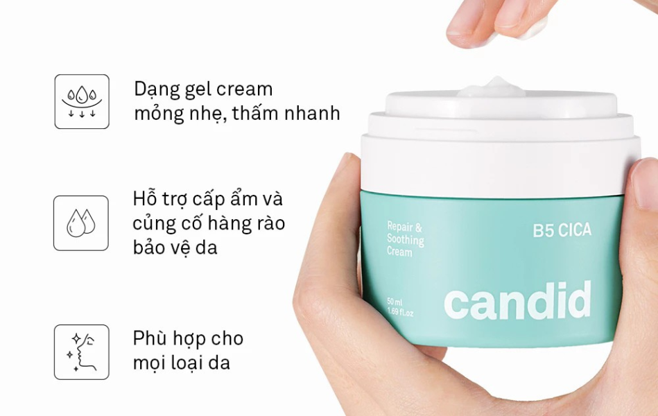Kem dưỡng ẩm hỗ trợ phục hồi da B5 CICA - Candid B5 CICA Repair & Soothing Cream 50ml