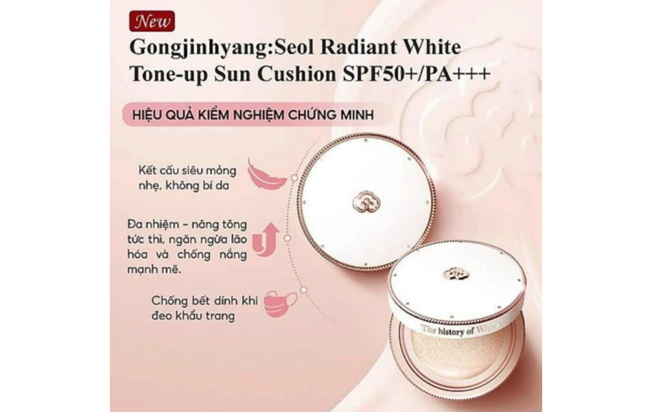 Phấn Nước Dưỡng Trắng, Chống Nắng & Nâng Tone Da Whoo Gongjinhyang Seol Radiant White Tone Up Sun Cushion 13g + lõi thay thế 13g