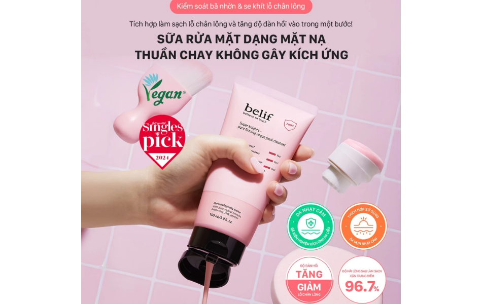 Sữa Rửa Mặt Belif Super Knights-Pore Firming Vegan Pack Cleanser 150ml