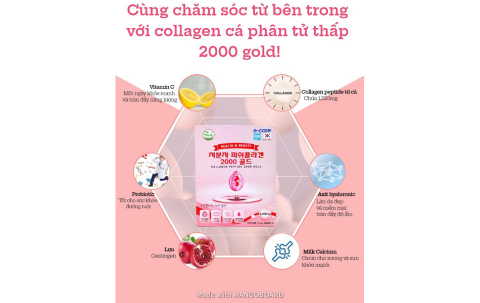 Thực Phẩm Bảo Vệ Sức Khỏe Sante365 Fish Collagen Peptipe Gold 2000mg 1 Hộp 30 Gói