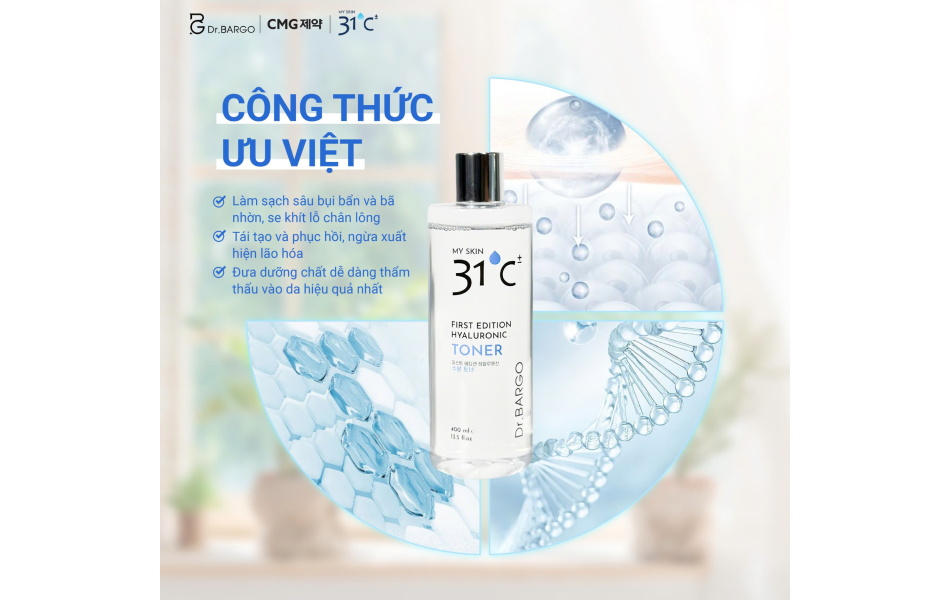 Nước hoa hồng Hyaluronic 31 độ C (400ml/ chai)