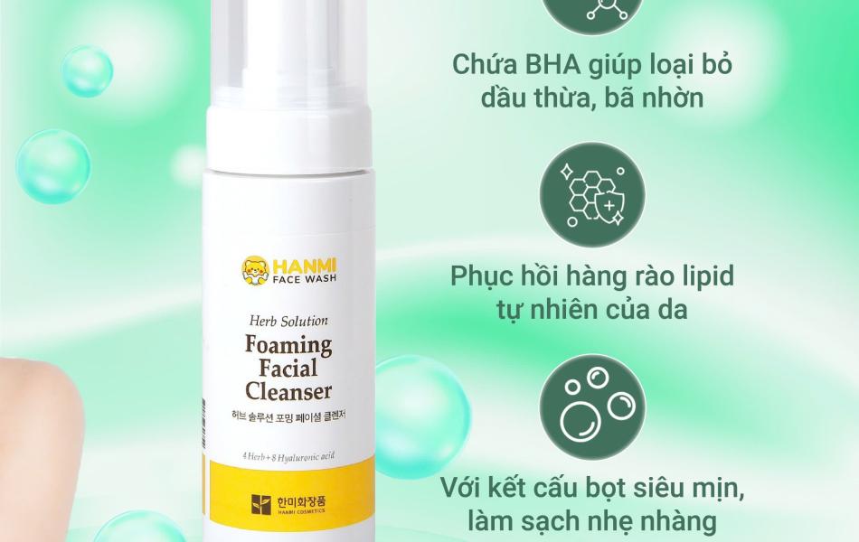 Sữa Rửa Mặt Sạch Sâu Tạo Bọt Làm Sáng Da Hỗ Trợ Mờ Vết Thâm & Tái Tạo Da Mới Hanmi Herb Solution 150ml