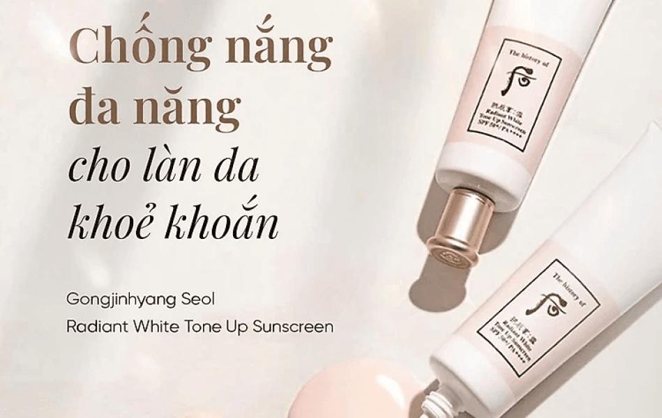 Bộ Kem chống nắng nâng tông da THE WHOO Gong jin hyang Seol Radiant White Tone Up Sunscreen SPF50+,PA++++ 50ml