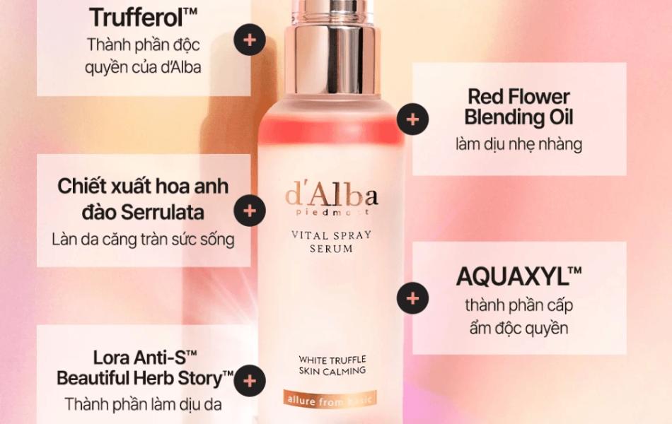 Serum dạng xịt thuần chay cấp ẩm và làm dịu da d'Alba Vital Spray Serum 100ml