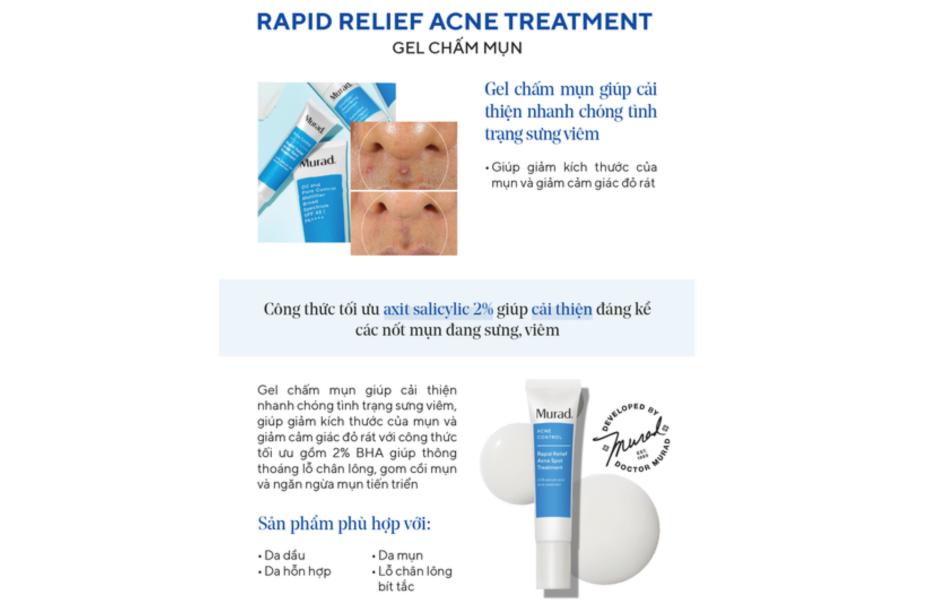 Gel Chấm Giảm Mụn Cấp Tốc - MURAD RAPID RELIEF ACNE SPOT TREATMENT 15ML