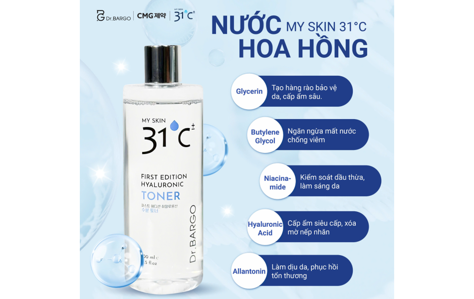 Nước hoa hồng Hyaluronic 31 độ C (400ml/ chai)