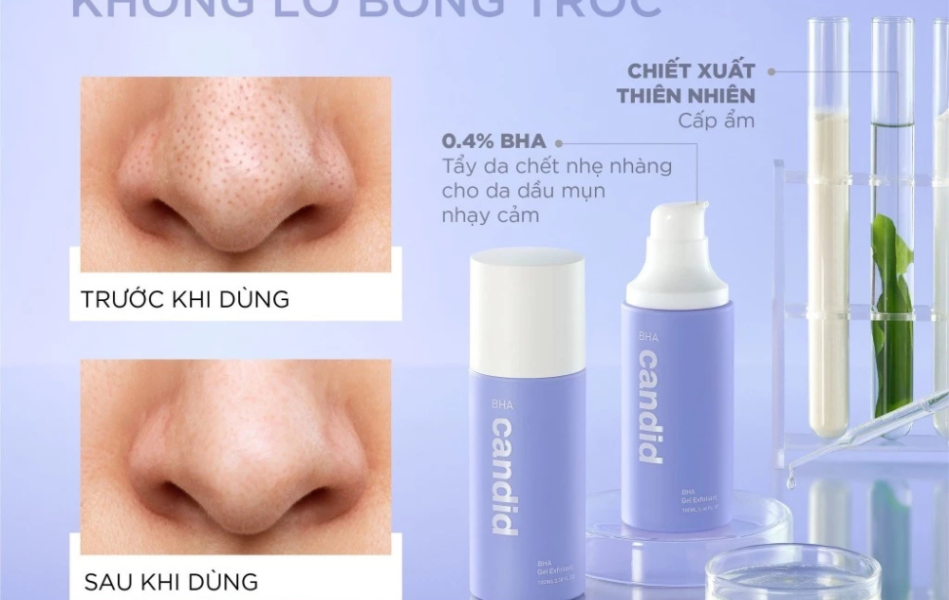 Hoạt chất BHA tẩy tế bào chết và thông thoáng lỗ chân lông - CANDID BHA Gel Exfoliant 100ml