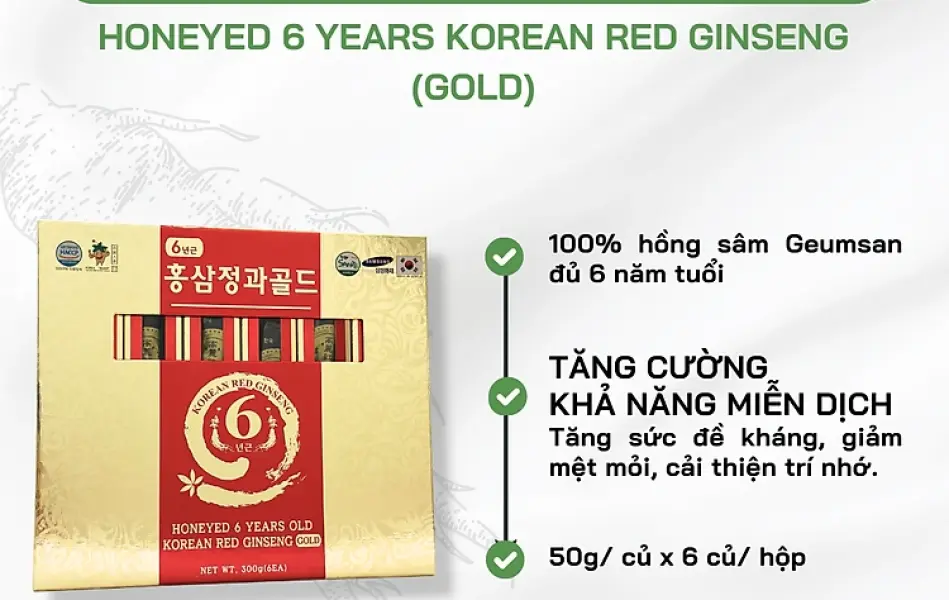 Hồng sâm tẩm mật ong 6 năm tuổi 300g (50g/củ x 6củ/ hộp)