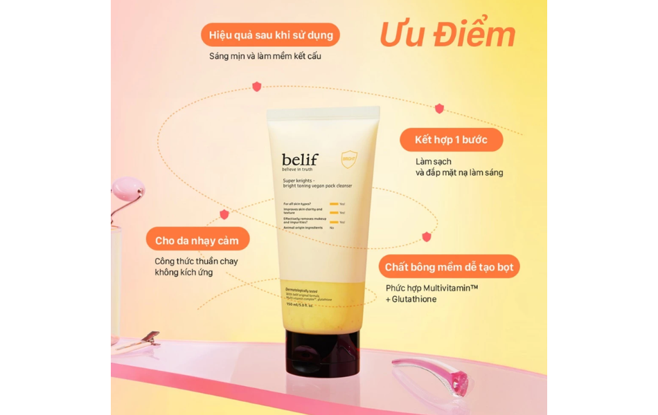 Sữa rửa mặt làm sáng da Belif Super Knights Bright Toning Vegan Pack Cleanser 150ml