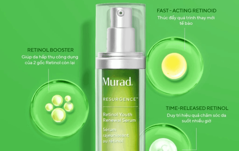 Tinh chất Retinol giúp da mịn màng và làm mờ nếp nhăn Murad Retinol Youth Renewal Serum 30ml