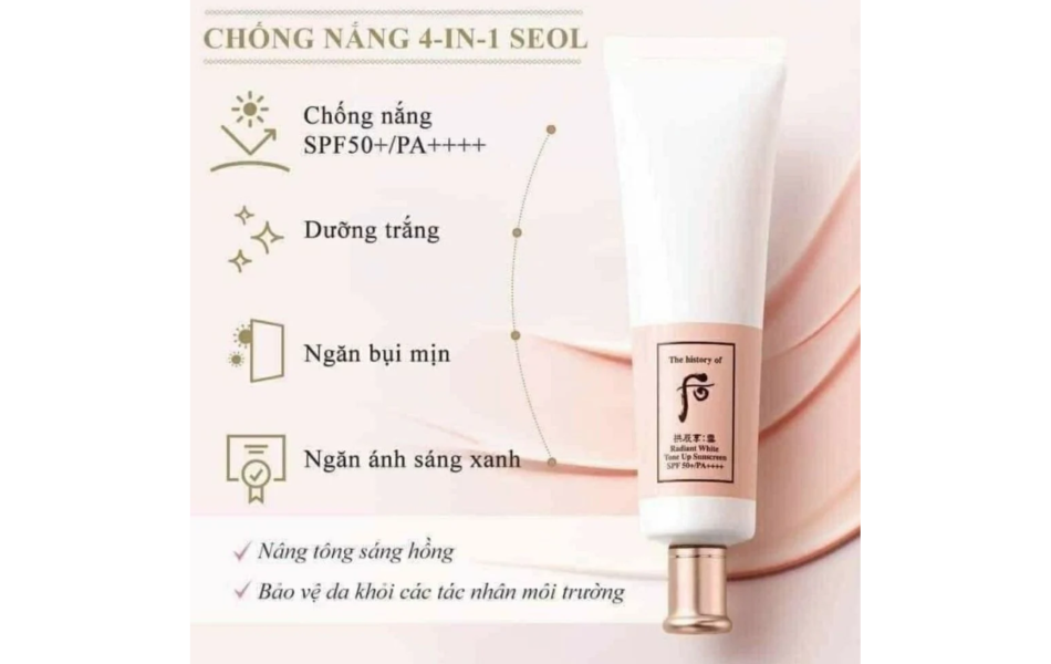 Kem chống nắng Whoo nâng tông Gongjinhyang Seol Radiant White Tone Up Sunscreen SPF50+,PA++++ 50ml