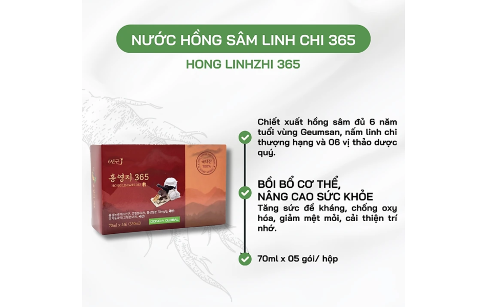 Nước hồng sâm linh chi táo đỏ Sante365 Honglinhzhi (70ml x 30 gói)